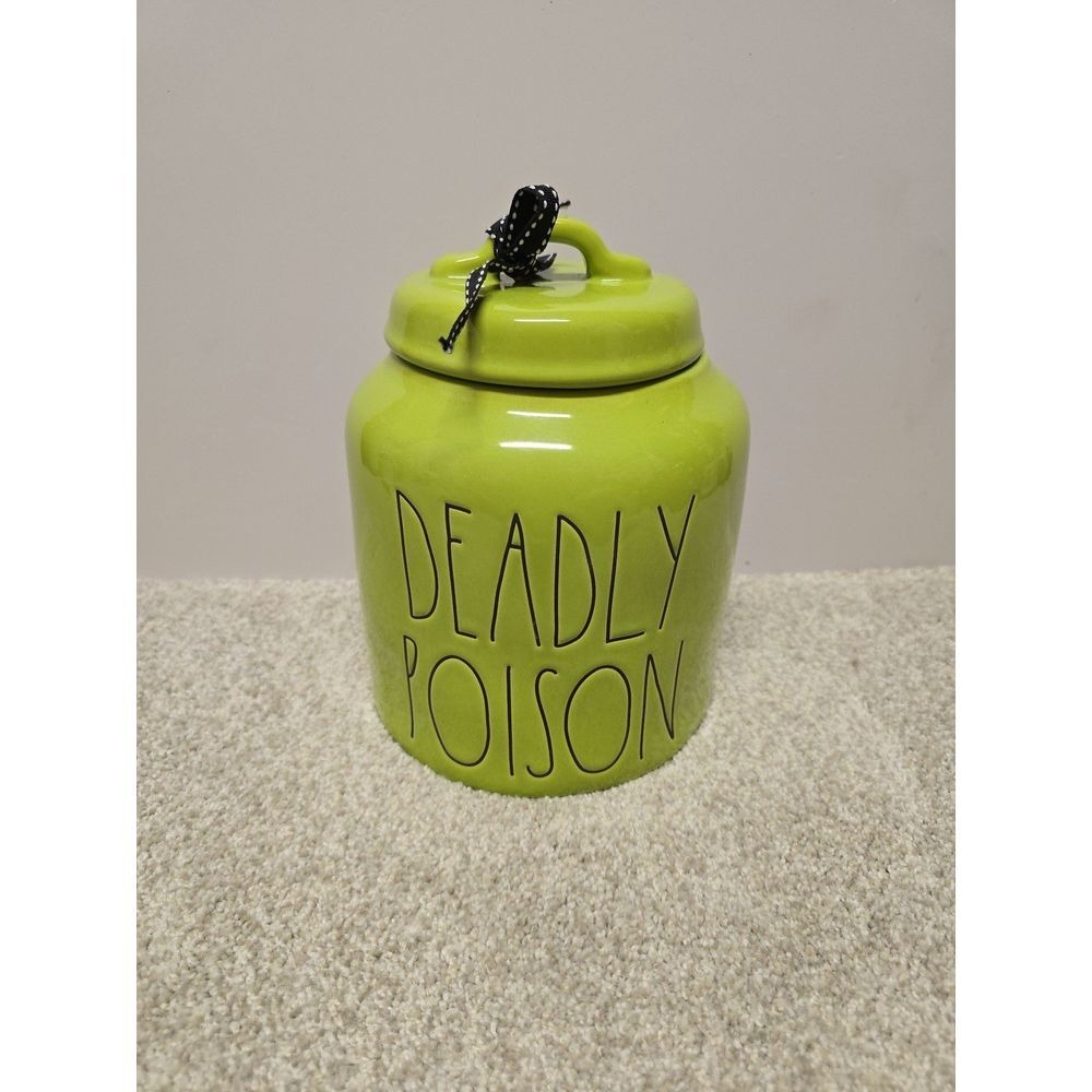 Brand new Rae Dunn DEADLY POISON chubby green‎ Halloween canister